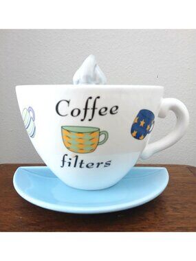 Gevalia Coffee Cup Saucer Wall Pocket Ceramic Filter Holder 8 Inch
